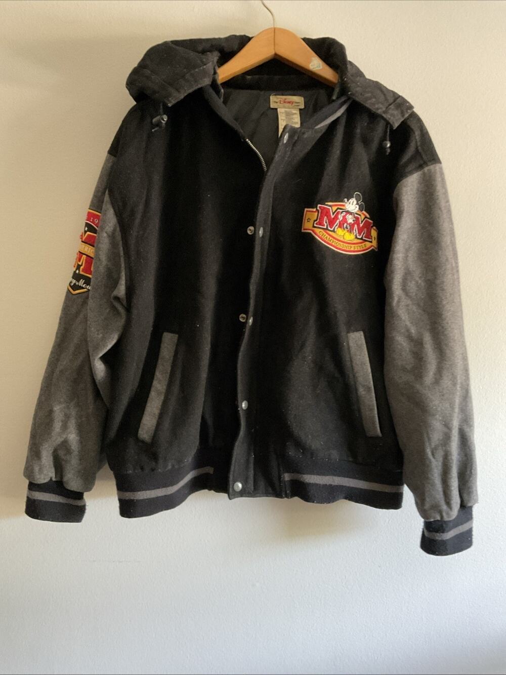 Vintage Disney Store Mickey Mouse Black Letterman Jacket Men Size L Varsity